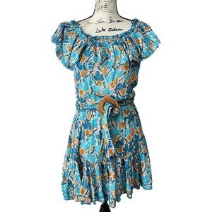 Poupette St. Barth Bella Dress Blue Off-Shoulder Belted Womens Size S